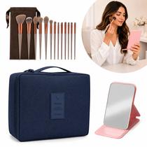 Kit Maquiagem Completo Com Necessaire, 13 Pincéis profissionais e Espelho Portátil