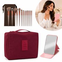 Kit Maquiagem Completo Com Necessaire, 13 Pincéis profissionais e Espelho Portátil