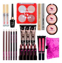 Kit Maquiagem Completo Necessaire Pincel Sombra Base Batom