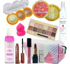 Kit Maquiagem Estojo Paleta De Sombra Iluminador Mia Make