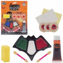 Kit Maquiagem Halloween 3 Machucados Paleta Morcego e Sangue Falso - CIM TOYS