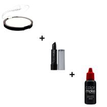 Kit Maquiagem Halloween Pancake Branco - Sangue Artificial - Batom Preto- 3 Itens