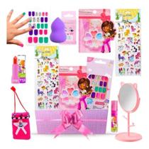 Kit Maquiagem Infantil Batom Brilho Sombra Espelho Slime