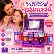 Kit Maquiagem Infantil Completo com Espelho Estojo Dobrável + Acessórios Presente Menina