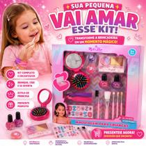 Kit Maquiagem Infantil Completo com Espelho Pincéis e Acessórios Rosa