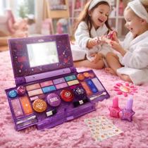 Kit Maquiagem Infantil Completo Estojo Paleta Espelho Sombras Brilho Labial Esmalte Unhas Postiças Princess Beauty Aprovado Anvisa Presente Menina