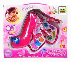 Kit Maquiagem Infantil Estojo Sapato Rosa Vários Acessórios. - Toy King