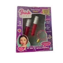 Kit Maquiagem Infantil Gloss E Pulseira Hipoalergênico Brink Model