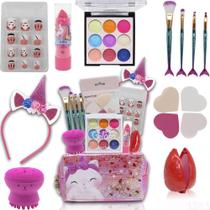 Kit Maquiagem Infantil Paleta Sombra Batom Kit Pincel Sereia - Glow Pink