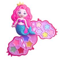 Kit Maquiagem Infantil Sereia com Boneca Paleta Colorida Lavável Presente Menina