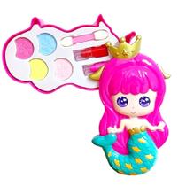 Kit Maquiagem Infantil Sereia Pequena Sombra Batom Aplicador Kit Maquiagem Infantil Sereia Pequena Sombra Batom Aplicador
