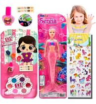 Kit Maquiagem Infantil Sombra Batom Boneca Adesivos Sortidos