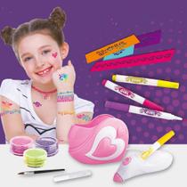 Kit Maquiagem Infantil Tatuagem Pintura Facial Menina com Adesivo e Caneta Gliter Colorido 6 anos+ - BBR
