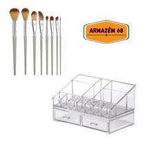 Kit Maquiagem Organizador Cosmeticos 22 X 12,5 X 12,5 C Kit 8 Pincéis Para Maquiagem Batom Sombra Delineado Base