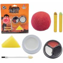 Kit Maquiagem Palhaço Halloween 7 Itens com Nariz