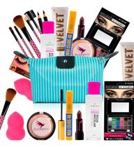 Kit Maquiagem Pincel Sombra Base Pó Batom Rímel