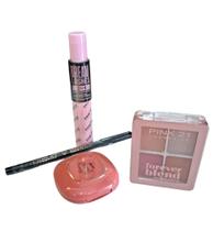 Kit maquiagem Pink 21 - Blush, Máscara de cílios, Paleta de sombras e Delineador preto em Gel