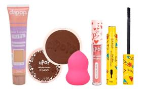 Kit Maquiagem Pó Compacto Base Facial Blush Rímel Gloss