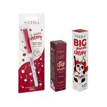 Kit Maquiagem Vizzela Vegano Delineador Cherry + Rímel BIG No Panda Bordô + Blush Stick Red Mocha