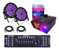 kit maquina 750W 110/220 + 4 parleds 54T triled sany + mesa dmx