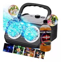 kit Máquina Bolha De Sabão Portátil Com Liquido Enxames De Bolhas Com Luzes Blower553 - LED