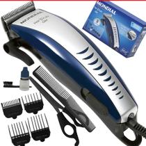 Kit Máquina Cortar Cabelo Barba Mondial 9 peças CR-07 Azul HAIR STYLO