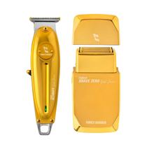 Kit Máquina de Acabamento Force Ultimate Gold + Barbeador Force Shave Zero Gold Com Lâmina Dupla