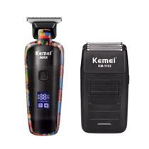 Kit Máquina de Barbear e Acabamento Kemei MAX5090-1102 Barbearia Profissional Kit Máquina de Barbear e Acabamento Kemei MAX5090-1102 Barbearia Profissional
