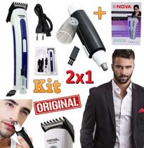 Kit Máquina de Cortar Cabelo Barba Pezinho Axila Bigode Corpo Profissional Recarregável Bivolt + Aparador Pelos Nariz Kit Máquina de Cortar Cabelo Barba Pezinho Axila Bigode Corpo Profissional Recarregável Bivolt + Aparador Pelos Nariz