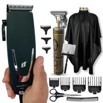 Kit máquina de cortar cabelo e capa e espanador e aparador