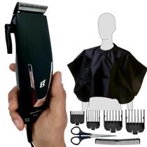 Kit maquina de cortar cabelos e barba profissional 18w e capa para barbeiro