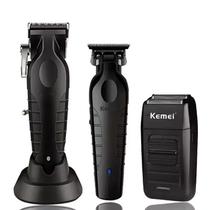 Kit Máquina de Corte Acabamento e Shaver Para Barbearia Barbeiro Profissional Kemei 2296-2299-1102