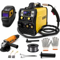 Kit Máquina de Solda Inversora Multiprocesso MIG 160 220V Sem Gás com Máscara Arame e Esmerilhadeira 720W Kit Máquina de Solda Inversora Multiprocesso MIG 160 220V Sem Gás com Máscara Arame e Esmerilhadeira 720W