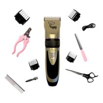 Kit Máquina De Tosa 5 Itens Gato Cachorro Tosador Silencioso Profissional Recarregável Multifuncional