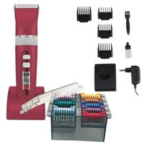 Kit máquina de tosa A8s vermelha com kit pentes adaptadores 8 peças em aço