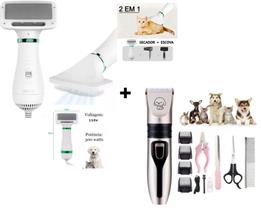 Kit Maquina De Tosa Aparadora Profissional P/ Cachorro Pets +Portátil E Silencioso 2 Em 1 Pet Grooming Secador De Cabelo