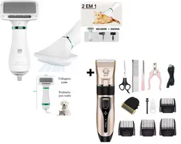 Kit Maquina De Tosa Aparadora Profissional P/ Cachorro Pets+Secador e Pente Pet 2 em 1 Para Animais de Estimação 110v