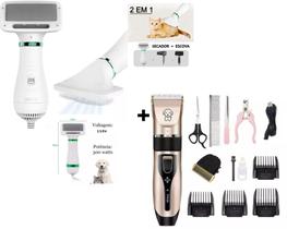 Kit Máquina De Tosa Para Pets Corta Pelo Sem Fio Cachorro Gato Coelho Recarregável Tesoura+2 Em 1 Secador Cabelo Pente E