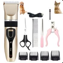 Kit Maquina de Tosar Pets Profissional sem Fio USB Recarregável para Cachorros Gatos Bivolt