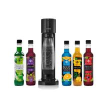 Kit Máquina Para Gaseificar Água Sodastream Gaia Preta + 5 Dilutes Escolha seu sabor!