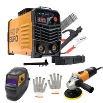 Kit Máquina Solda Inversora 155a 110v + Esmerilhadeira Profissional 110v e Máscara de soda Automática Pró Euro