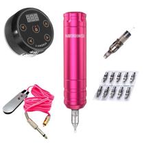 Kit Máquina Tattoo Tatuagem Pen Wormhole Rosa Fonte Aurora 2