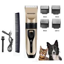 Kit Máquina Tosa Pets Cachorro Tosar Cães Gatos Profissional Cor Dourado