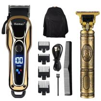 Kit Máquinas Cortar Cabelo Barba com Capa Corte Baixo Ruído Motor Potente Sem Fio