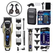 Kit Maquinas Kemei Corte Barbeiro Shaver Lindo Designer