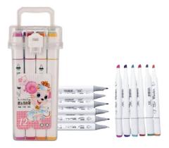 Kit Marca Texto 12 Cores + Estojo Ponta Dupla Novo Kit Marca Texto 12 Cores + Estojo Ponta Dupla Novo