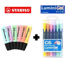 Kit Marca Texto Stabilo Boss Pastel + Lumini Gel Pastel Cis