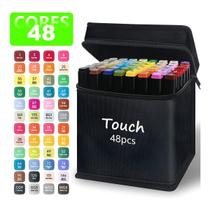Kit Marcador 48 Cores Caneta Ponta Dupla Vibrante Artística Conjunto Infantil Material Escolar