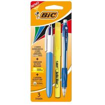 Kit Marcador de Texto Briteliner Ponta Chanfrada + Caneta Esferográfica 4 Cores 1,00mm + Lapiseira Velocity Grip Bic