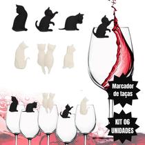 Kit Marcadores De Taça De Vinho E Drinks Kit Com 6 Peças Gatinhos